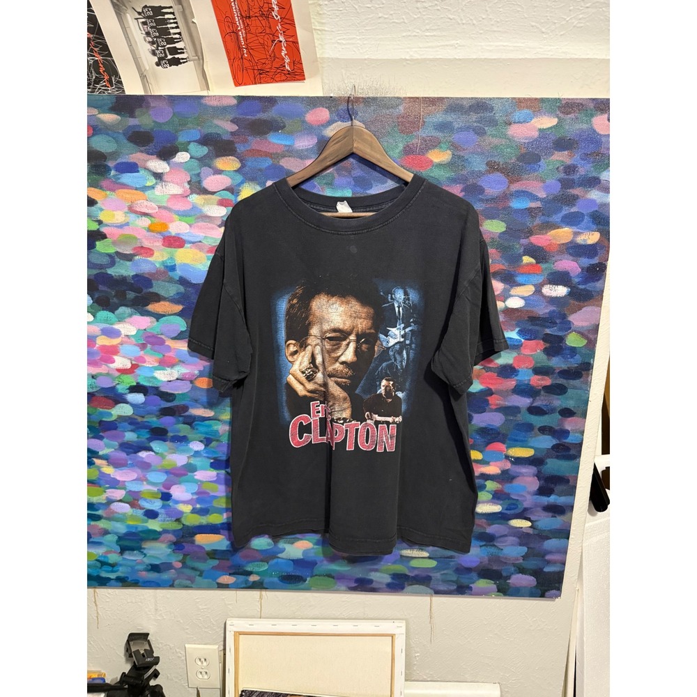 Vintage Eric Clapton 2001 World Tour T-Shirt Faded Black Large Concert Tee